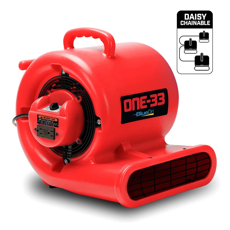 BlueDri One-33 Air Mover, 1/3 HP 2900 CFM Industrial Water Damage Flood Restoration Carpet and Floor Drying Blower Fan (Red)