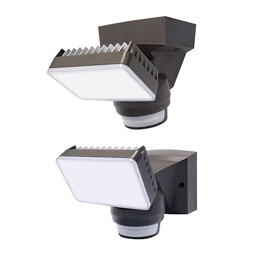 IQ America Motion Security Flood Light 1600 Lumen LED Outdoor Weatherproof Adjustable Sensor Detection Universal Wall Eave or Soffit Universal Mount