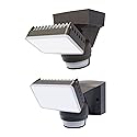 IQ America Motion Security Flood Light 1600 Lumen LED Outdoor Weatherproof Adjustable Sensor Detection Universal Wall Eave or Soffit Universal Mount