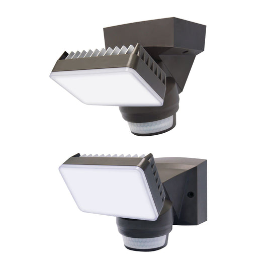 IQ America Motion Security Flood Light 1600 Lumen LED Outdoor Weatherproof Adjustable Sensor Detection Universal Wall Eave or Soffit Universal Mount