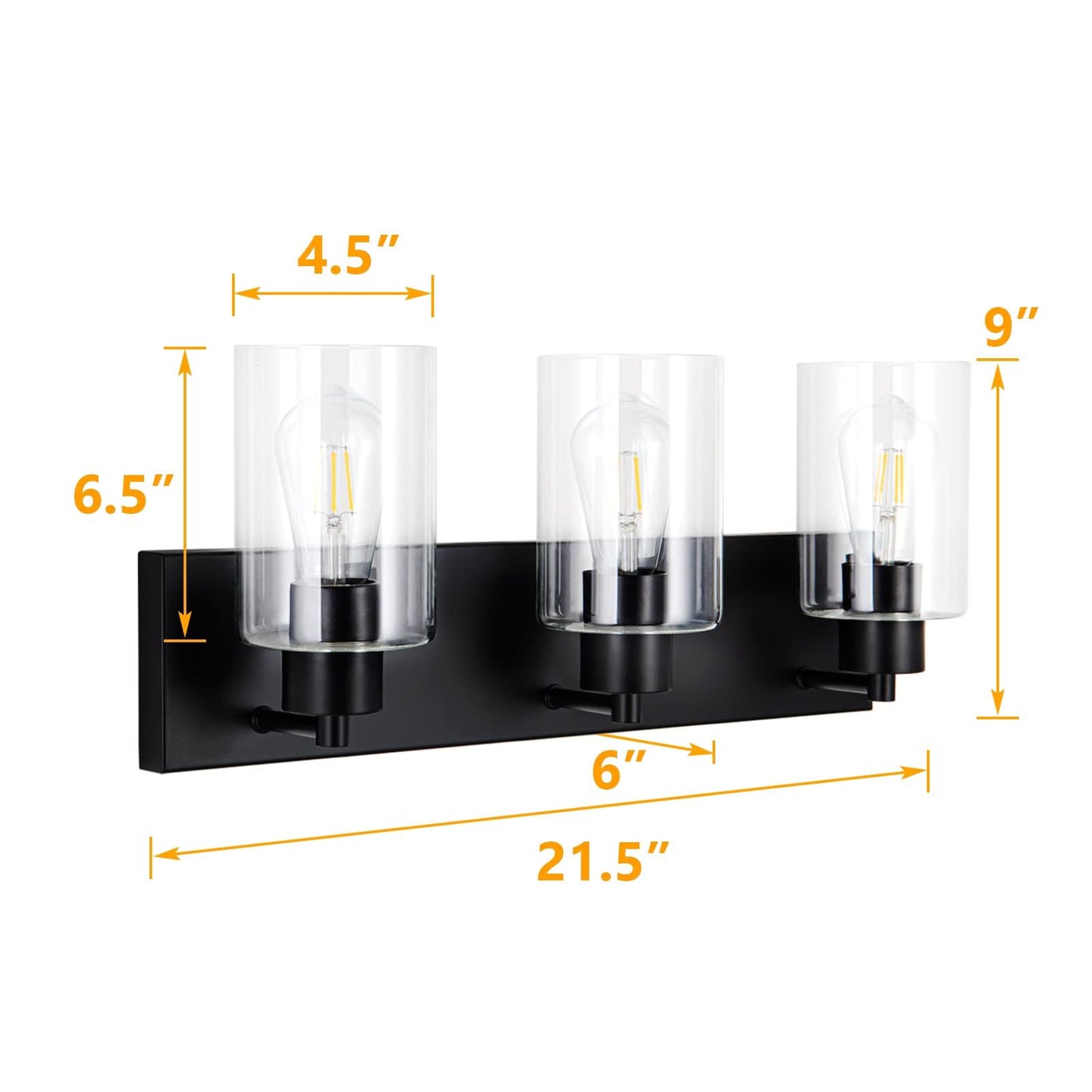 Chosenior 3-Light 22 Inch Matte Black Bathroom Vanity Light, Modern Farmhouse Wall Sconce Over Mirror with Clear Glass Shade E26 Base