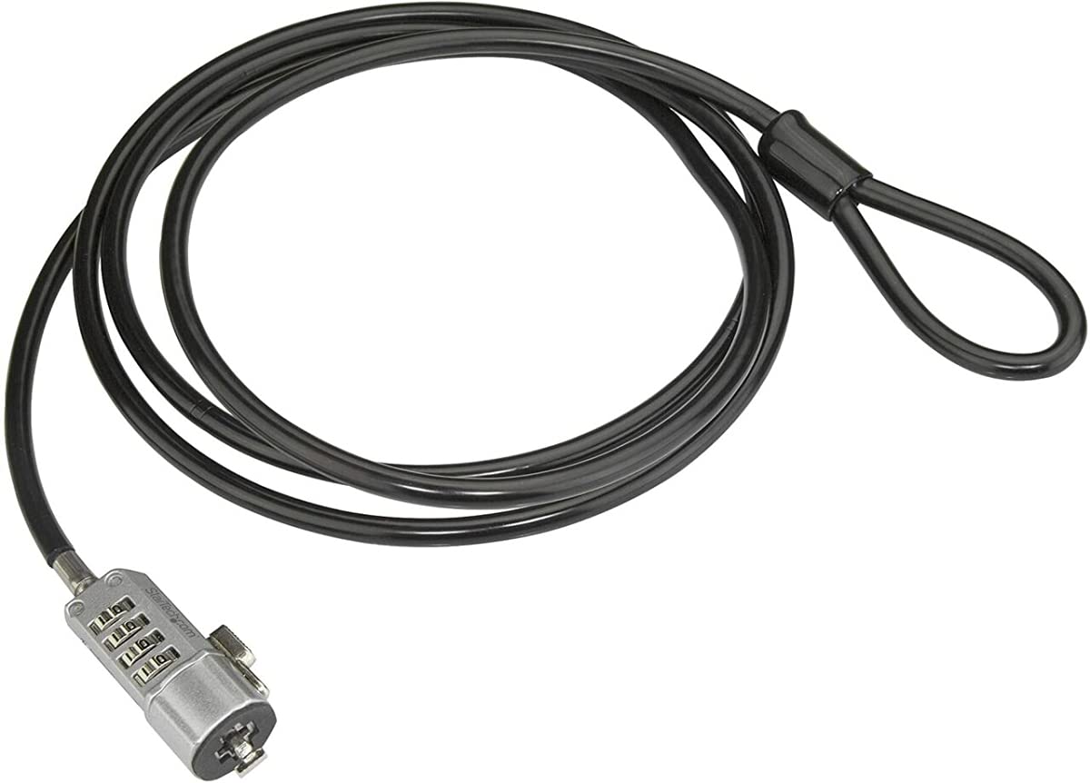 4XEM 4XLAPLOCK6 6 ft. Vinyl Coated Steel Laptop Combination Lock Cable, Silver