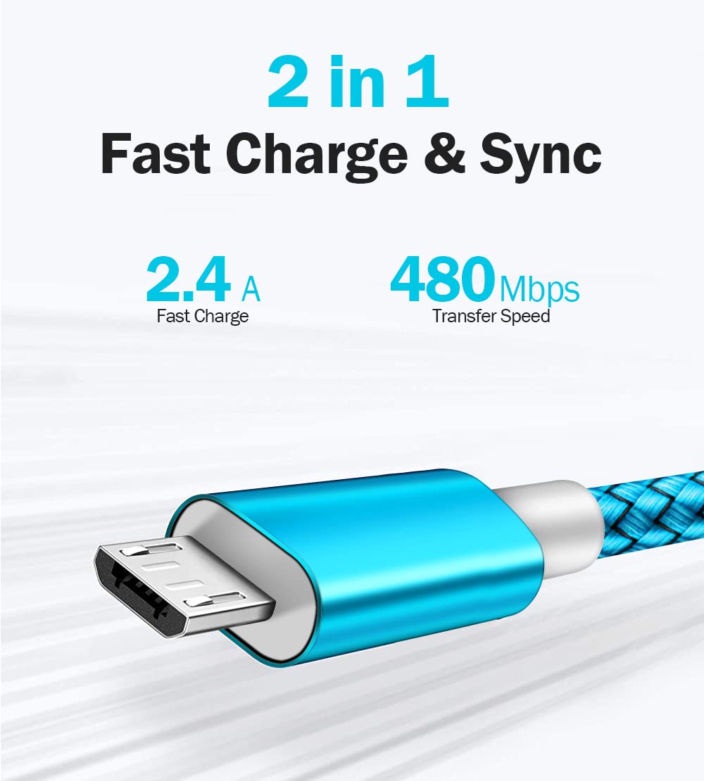 Micro USB Cable 2pack 6ft Android Charger Cord Fast Quick Charging for Samsung 2016 Tab A 7.0 10.1, E 8.0, Kindle Fire Hd Hdx 7 8 10 Tablet, Phones