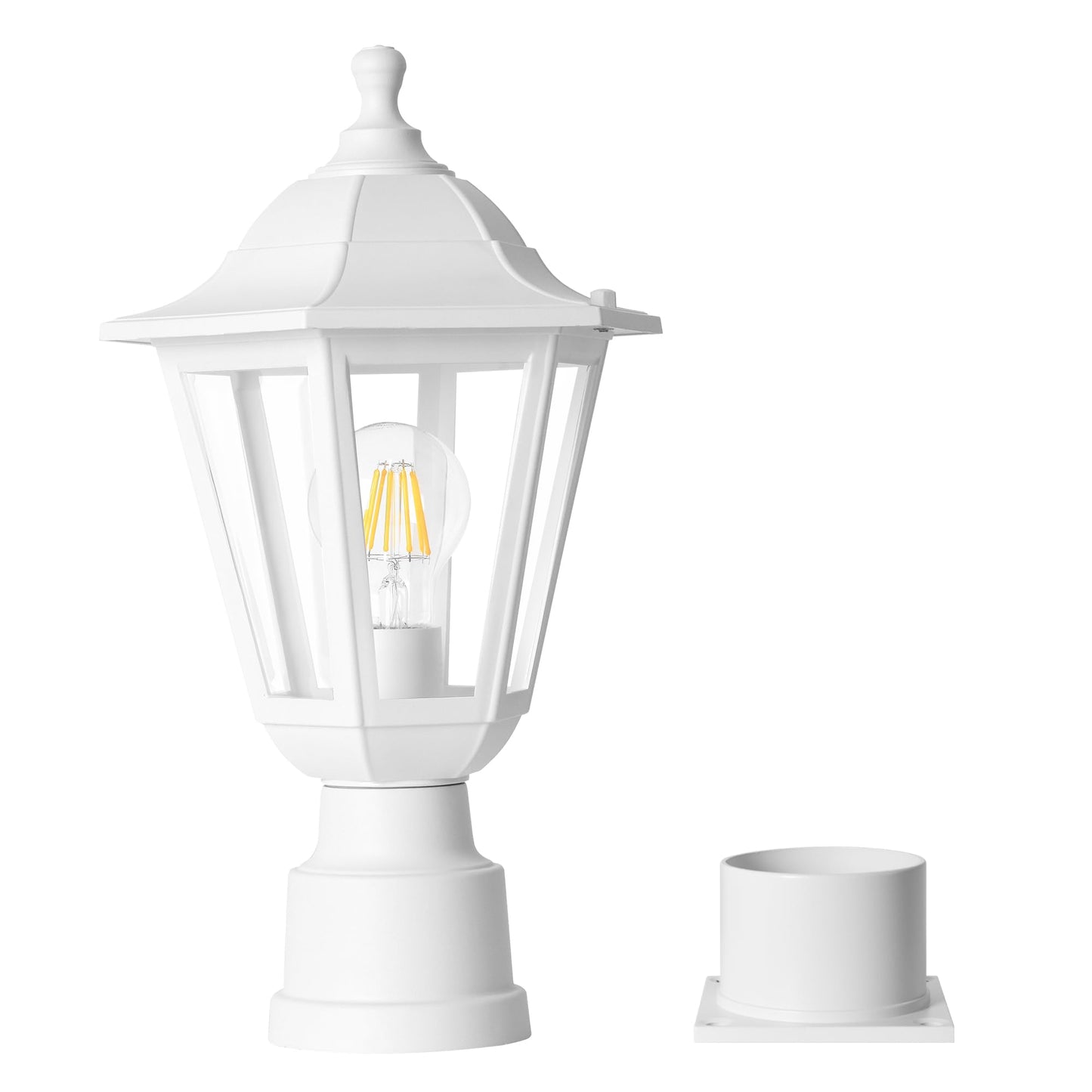 FUDESY Outdoor Post Light, Outdoor White Lamp Post Light Fixture with Pier Mount Base, Waterproof Pole Light Fixture with E26 Socket, Exterior Lamp