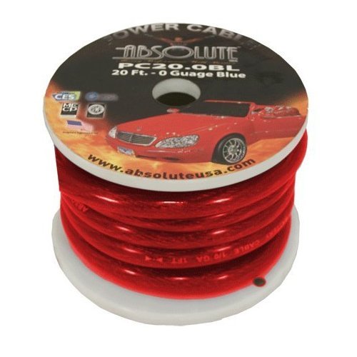 Absolute P020RD 0 Gauge Spool Power Wire Cable, 20 Feet (Red)
