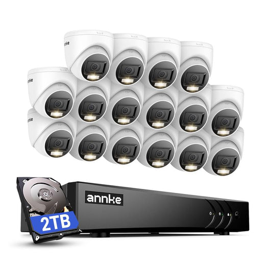 ANNKE CCTV Camera Systems 16CH Full HD 3K Lite H.265+ Digital Video Recorder with 2TB Hard Drive and (16) 2.0MP Outdoor IP67 Weatherproof CCTV