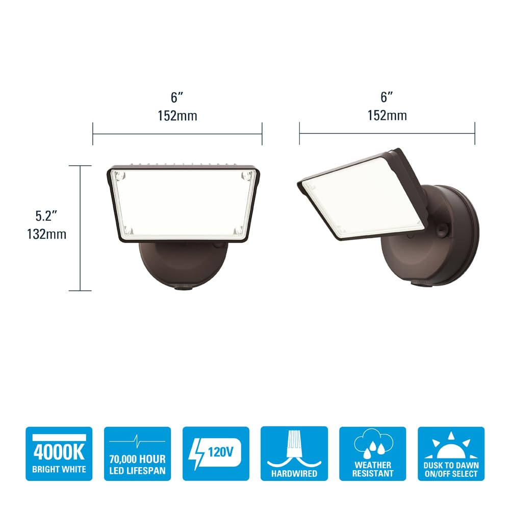 HALO TGS Outdoor Integrated LED Dusk to Dawn-Flood & Security Light Single Square Head Bronze