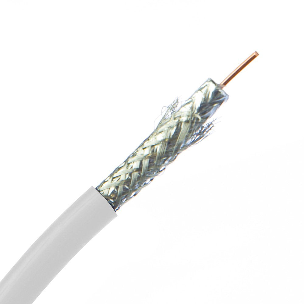 CableWholesale Bulk RG6 Coaxial Cable, Black, 18 AWG, Solid Core, 60% Braided, Spool, 1000 feet, White