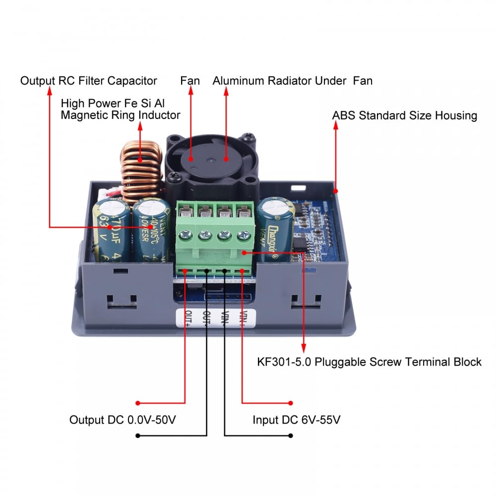 XY-5008E Buck Converter,6V-55V to 0V-50V DC-DC 400W 8A Adjustable Buck Power Supply Module Solar Charging with LED Display