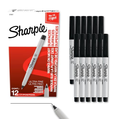 Sharpie Permanent Markers, Ultra Fine Tip, Black, 12 Count - Quick Drying, Fade Resistant