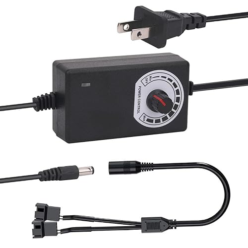 Multi-Functional 12V PC Fan Speed Controller,Fan Power Supply,100-240V AC to 3-12V DC 24W Adjustable PC Fan Power Adapter,with Fan Splitter Cable,DC