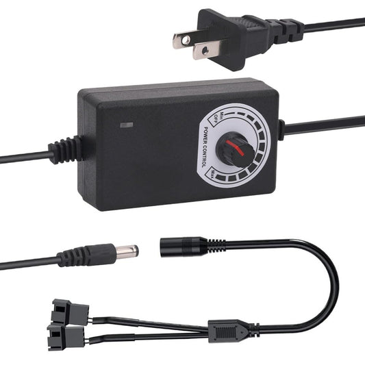 Multi-Functional 12V PC Fan Speed Controller,Fan Power Supply,100-240V AC to 3-12V DC 24W Adjustable PC Fan Power Adapter,with Fan Splitter Cable,DC