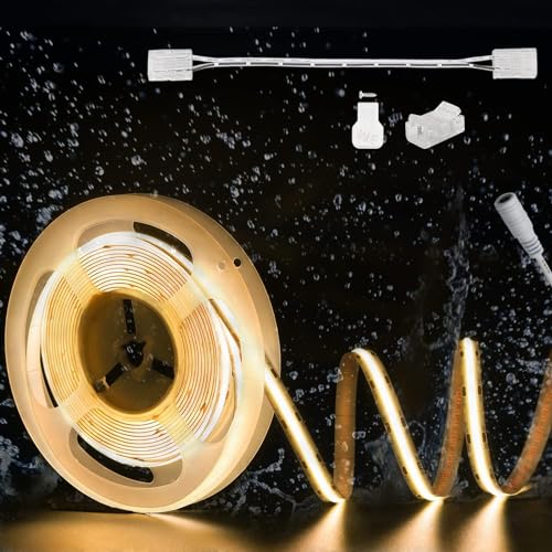 PAUTIX COB LED Strip Light IP65 Waterproof 32.8ft/10m 5040LEDs Warm White 3000K,High Lumen Flexible CRI90+ LED Tape Super Bright DC24V,for Cabinet