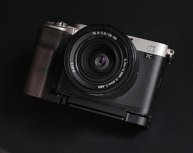 QR L Handle Hand Grip Wood Handle + Alloy Baseplate for Sony A7C Camera Holder (Ebony + Black Alloy Baseplate)