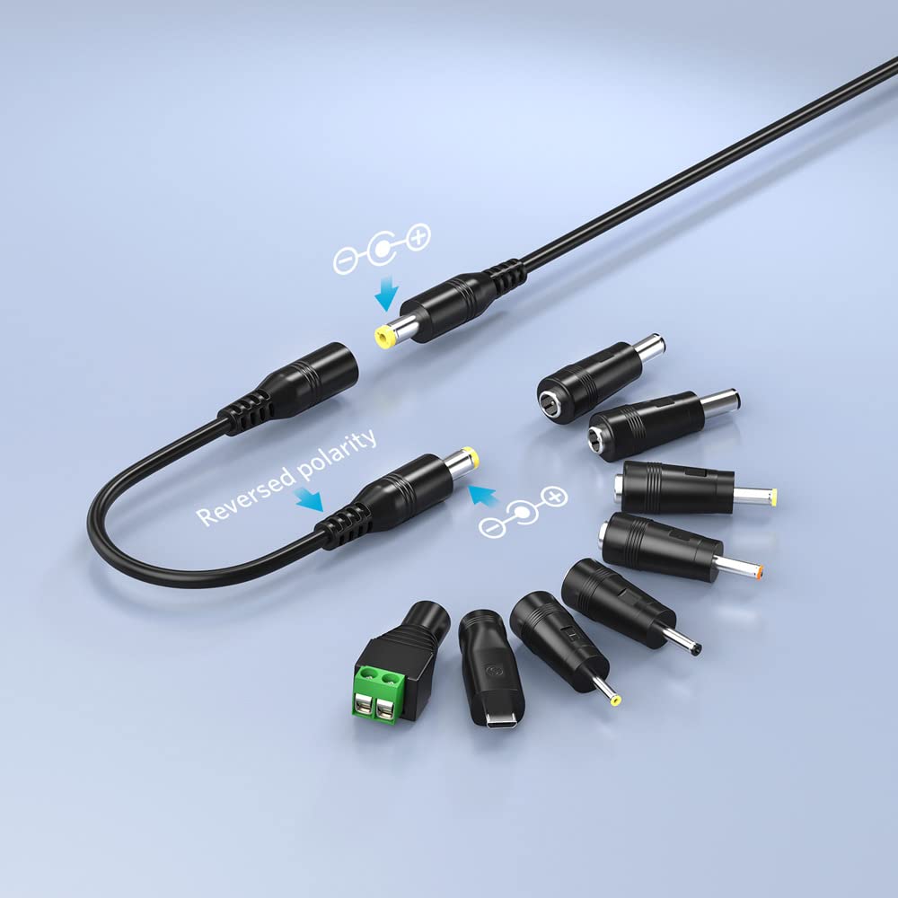 Belker 5.5 x 2.1mm Jack Reverse Polarity Converter Cable Universal AC Power Adapters Max. Support 3A 3000mA