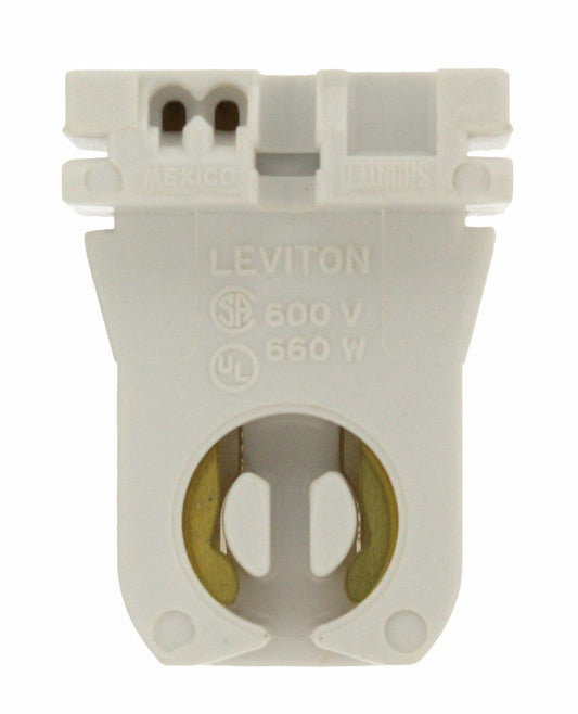 Leviton 660W Medium G13 Bi-Pin Low Profile Slide-On Turn-Type Shunted Standard Fluorescent Lampholder, 23351, White