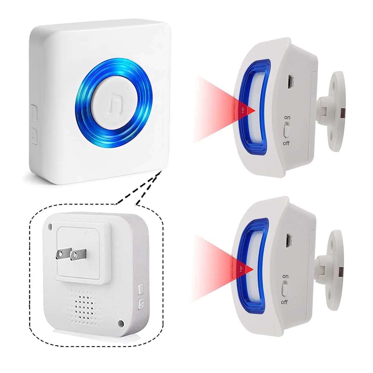 Evernary Wireless Indoor Motion Sensor Alarm, Bed Alarm and Fall Prevention for Elderly / Dementia Patients /Kids (2 Motion Detector +1 Receiver)