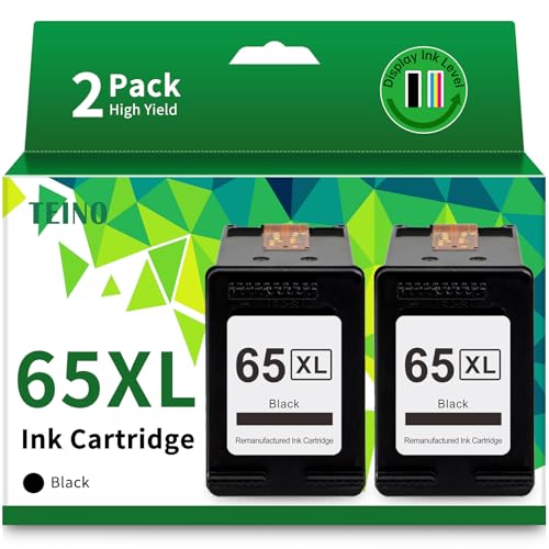 TEINO Remanufactured 65XL Ink Cartridge Replacement for HP Envy 5055 5052 DeskJet 3755 3772 3700 2655 3752 2600 2652 2622, Black, 2-Pack