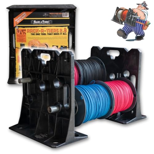 Rack-A-Tiers 2.0 Wire Dispenser - Cable Reel Rack, Electrician Wire Spool Caddy, Multi Reel Wire Dispenser, Spool Rack, 300 lb Capacity (#11480)