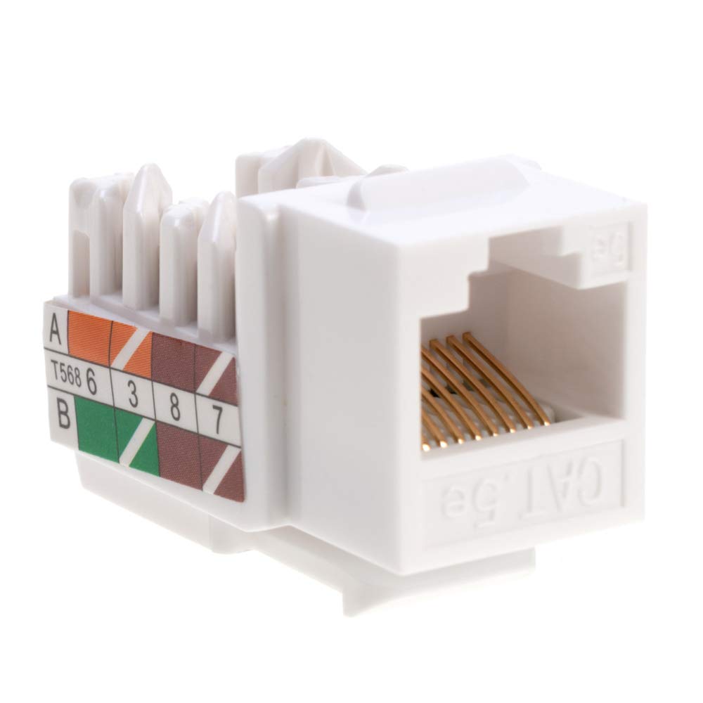SATMAXIMUM Cat5e Keystone Ethernet Wall Jack Punch Down UTP 45-Degree (Easier Termination Than 90-Degree), RJ45 Slim Profile Speed Termination White
