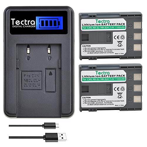 Tectra 2-Pack NB-2L NB-2LH Battery + Rapid LCD Display USB Charger for Canon PowerShot G7 G9 S30 S40 S45 S50 S60 S70 S80 DC410 DC420 VIXIA HF R10 HF