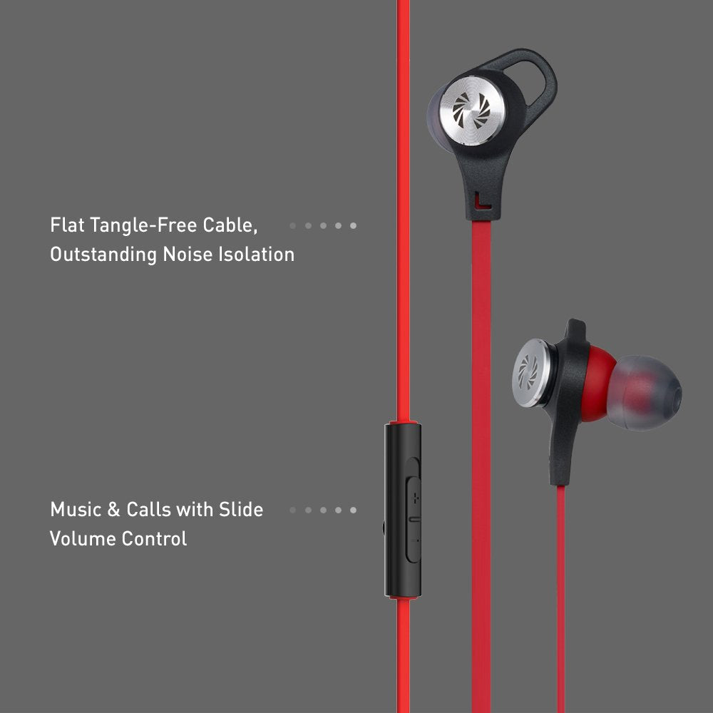 Phiaton C530S In Ear Stereo Earbuds Headphones Wired Earphones with Microphone and Controller, Extra Bass, Red