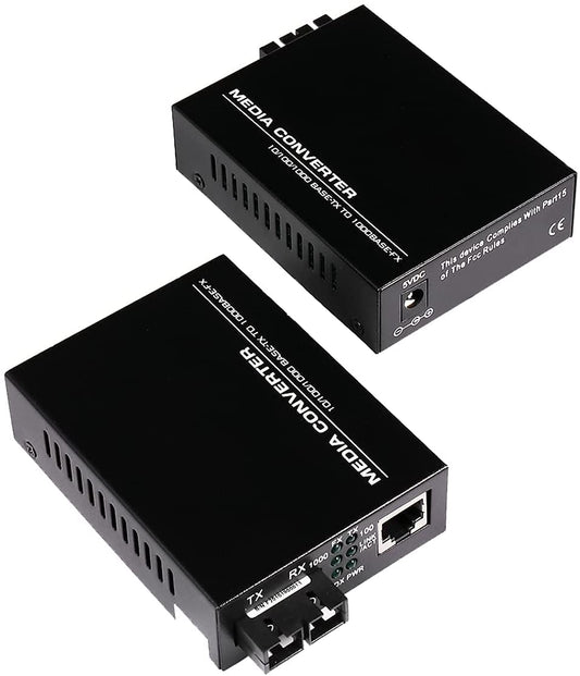 A Pair 2 Pack Multi-Mode Dual SC Fiber Gigabit Fast Ethernet Media Converter, Mini 1x 10/100/1000Base-T RJ45 to 1000Base-SC Slot Converter