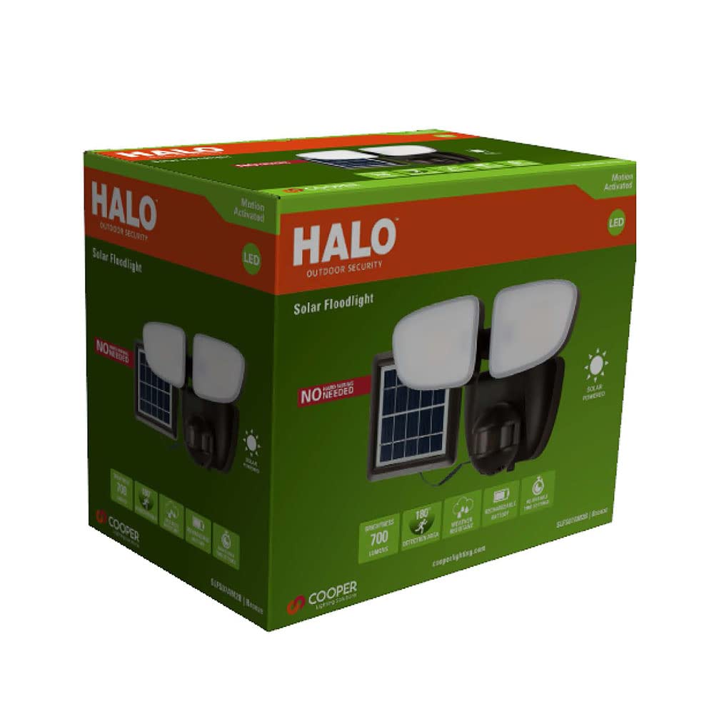 HALO Solar Outdoor LED Flood Light with 180 Degree Motion Sensor Flood & Security Twin Head Light 700 Lumens Bronze