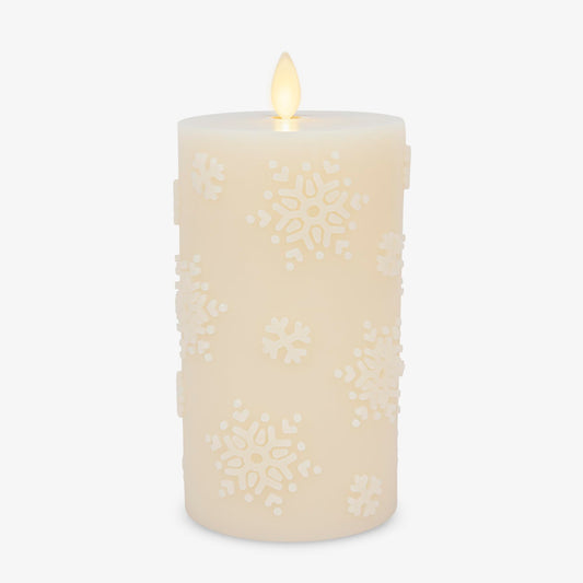 Luminara White Swan Snowflake Embossed Flameless LED Candle, 3.2" x 6.5", Moving Flame, Safe Timer Feature, Real Wax, Battery Operated Home Décor