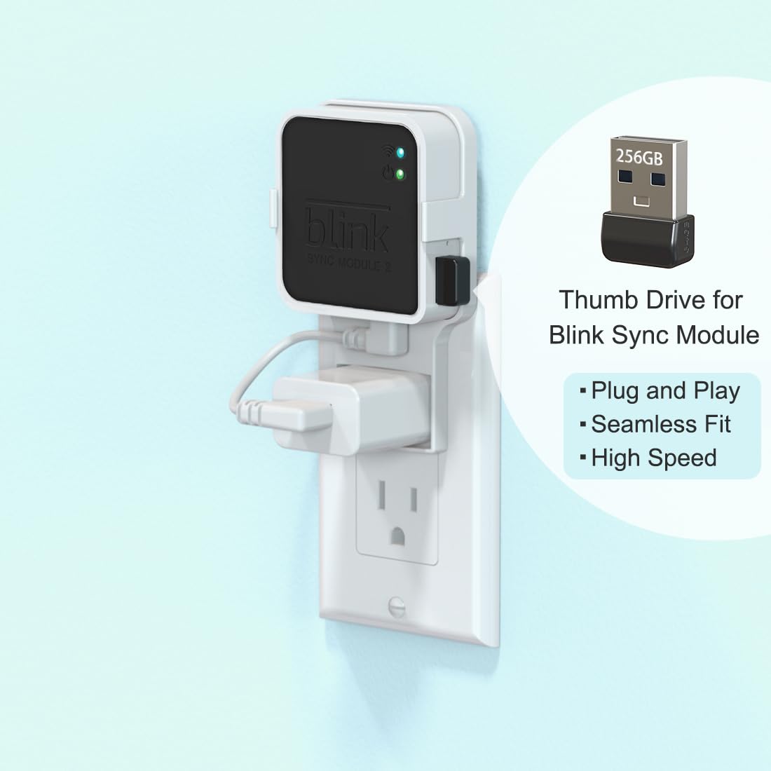 256GB Blink USB Flash Drive, with Outlet Wall Mount for Sync Module, Space-Saving Mount Bracket Holder for Blink Outdoor/Indoor Security System (Sync