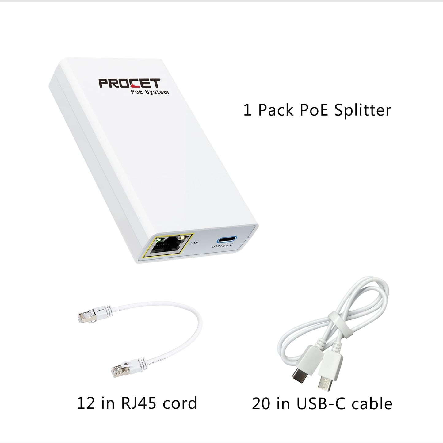 PROCET PoE Splitter 5V 3A for Raspberry Pi 4 Model B, 15W USB-C Gigabit Ethernet Over PoE Power Adapter, IEEE802.3at Compliant 10/100/1000Mbps Power