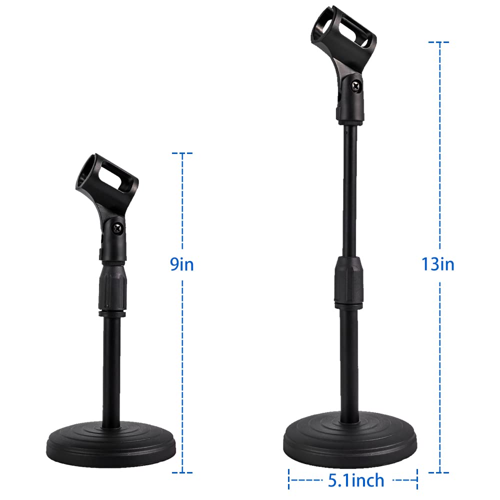 Poocar Desktop Microphone Stand,Heavy Duty Table Desk Microphone Stand with Non-Slip Metal Base, 3/8" and 5/8" Adapter Adjustable Height for Blue Yeti