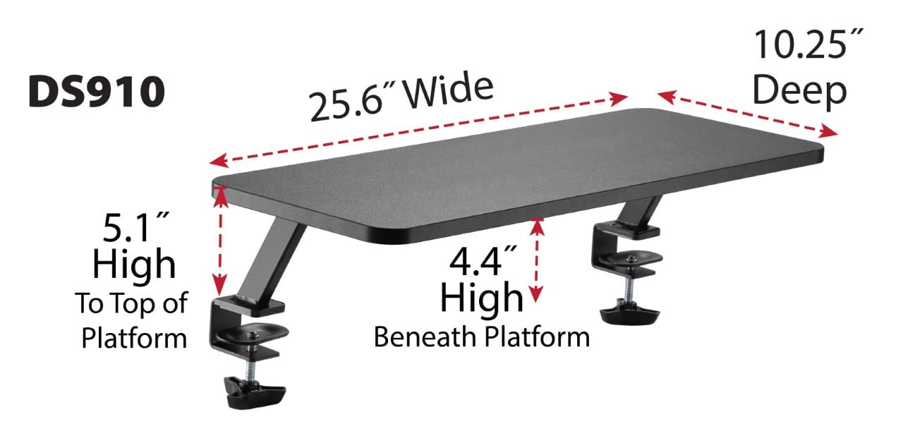 Kantek Ergonomic Mounted Computer Monitor Riser Stand, Floating Desk Shelf, Clamp On Base, 25.6" X 10.2" X 5.1", Black