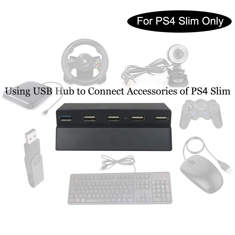 Bealuffe USB Hub for PS4Slim Gaming Console, USB Extender Splitter, Extra USB Ports