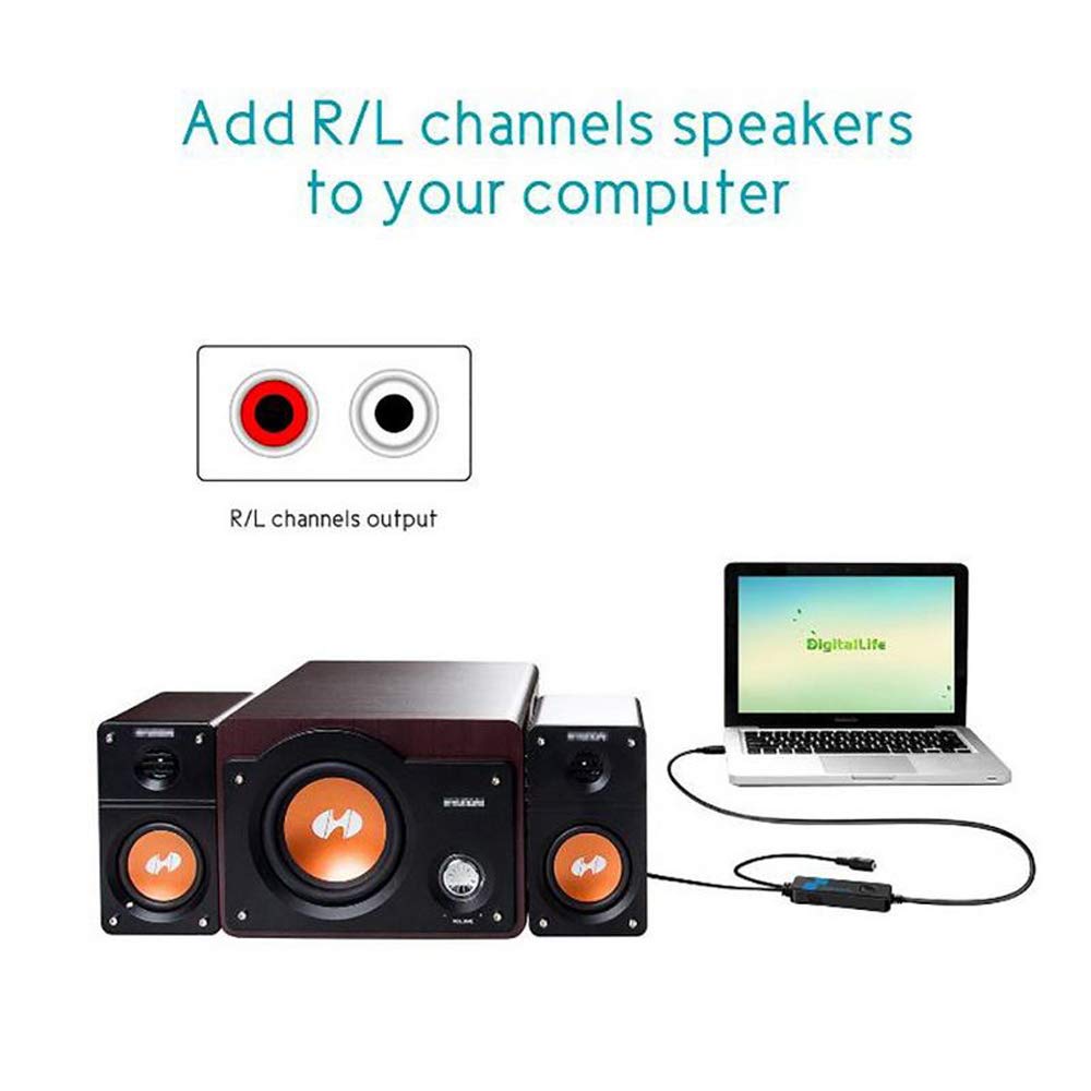SATMW 2.1CH Gaming USB Audio Sound Card Adapter with USB to RCA R/L Stereo Speaker 3.5mm Jack for Game Headsets