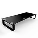Eutuxia Type-S Black Tempered Glass Monitor Stand, TV, Laptop, Computer, All-In-One Desktop, Printer Riser [21.75 x 8.25 x 3.25 Inches]