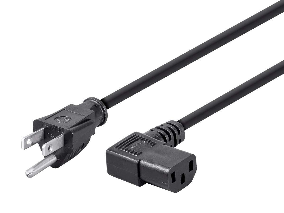 Monoprice 15ft 14AWG Right Angle Power Cord Cable w/ 3 Conductor PC Power Connector Socket (C13/5-15P) - Black