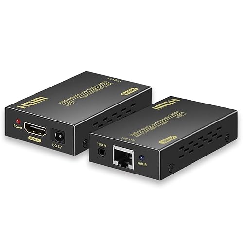 RYXN HDMI Extender Over Cat5e/6, HDMI Over Ethernet Extender 196ft, HDMI Balun Support HDMI 1.4 1080P 3D EDID, Adopting Single Power Supply POC
