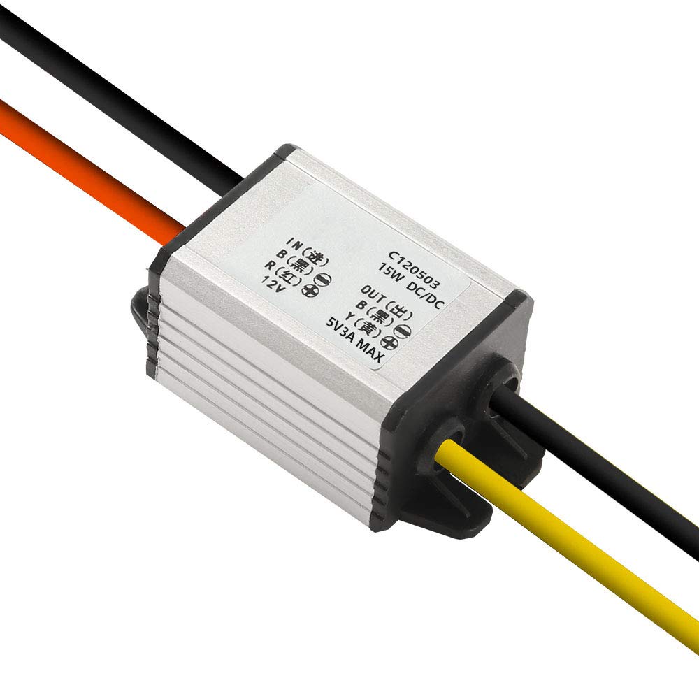 12V to 5V DC Converter – Waterproof 6.3-22V to 5V 3A 15W Step Down Voltage Regulator Buck Module for Car, Truck & Vehicle Power Supply