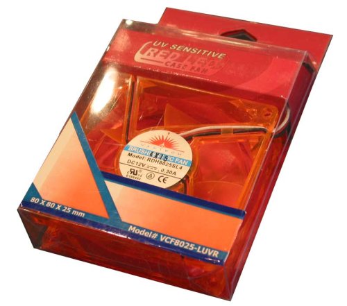 Vastech VCF8025-LUVR UV LED 80mm x 25mm case fan with 4 red LED's
