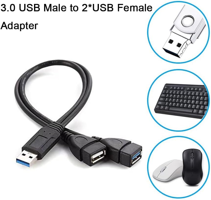 Eanetf USB 3.0 Female to Dual USB Male Splitter Cable, 2 Pack
