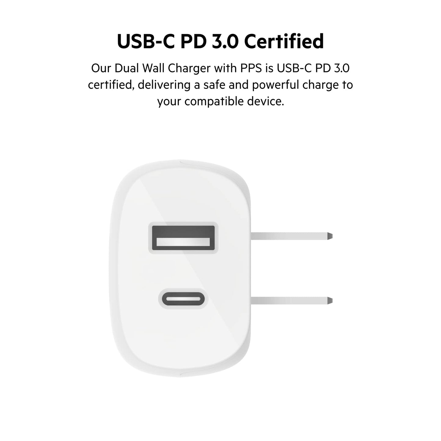 Belkin USB C Charger Block 37W - 25W USB-C Port + 12W USB-A Port for PPS Charging Apple iPhone 17, Air, Pro, Pro Max, AirPods, Samsung Galaxy S25