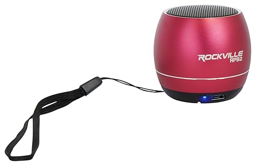Rockville RPB2-RED 5W Portable Bluetooth Speaker, TWS Wireless Stereo Link, Built-in Mic, SD Slot, Selfie Remote, Aluminum Design