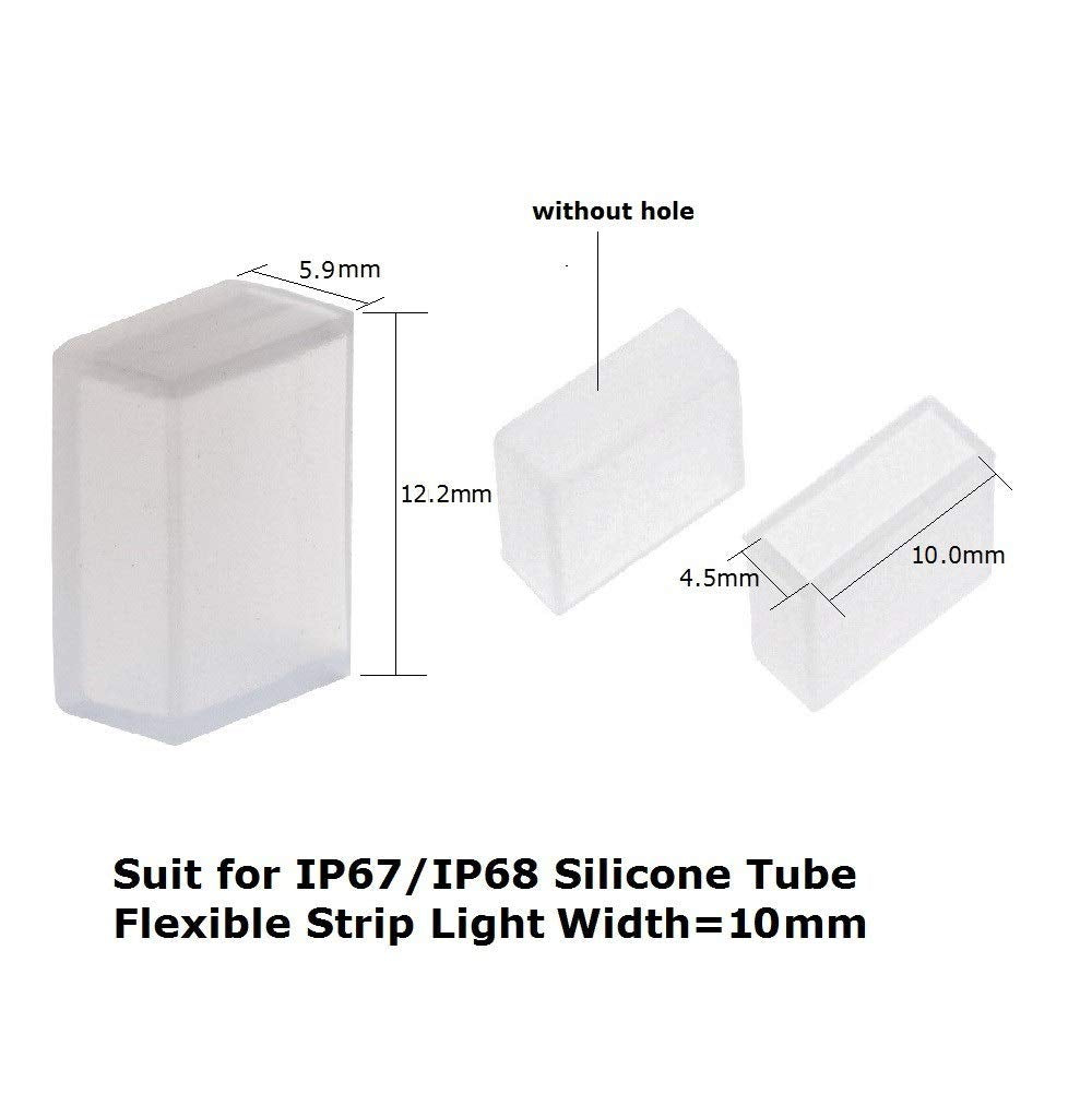 MSDUSA 50 Pack End Cap Cover with Sealant for 10mm Wide Waterproof Silicone LED Strip Light