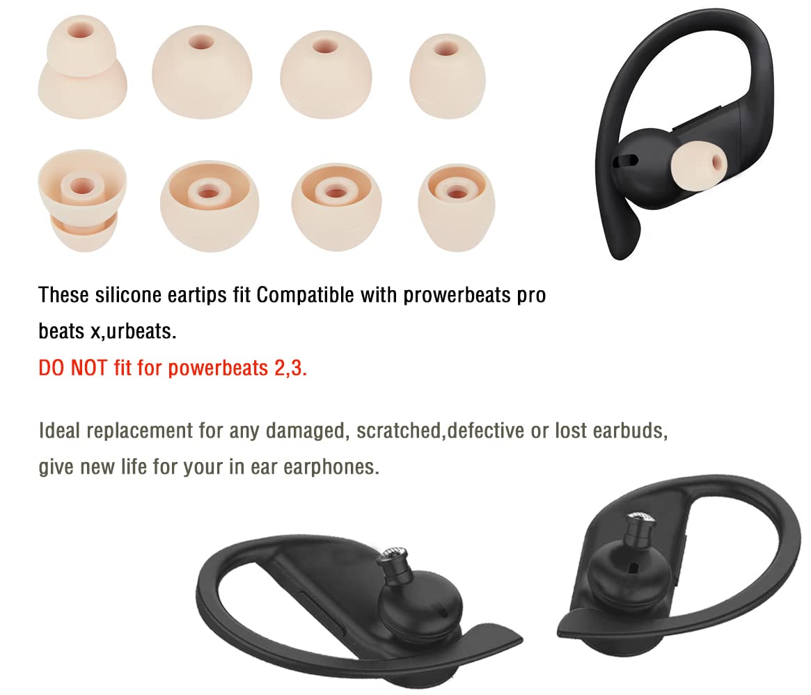 Silicone Earbud Replacement Tips Compatible with Powerbeats Pro Beats Wireless Earphone Headphones,4 Pairs Replacement Earbuds Cap