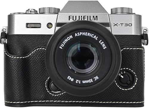 BMAOLLONGB X-T30 III Case, Handmade PU Leather Half Camera Case Bag Cover Bottom Opening Version for Fujifilm XT30 X-T30 III/II With Hand Strap