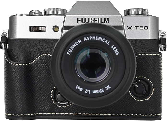 BMAOLLONGB X-T30 III Case, Handmade PU Leather Half Camera Case Bag Cover Bottom Opening Version for Fujifilm XT30 X-T30 III/II With Hand Strap
