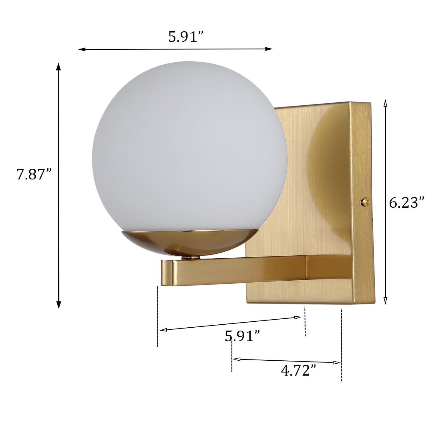 Popity home Gold Mid Centry Modern Wall Sconce, Globe Wall Sconce with Frosted Glass Lampshade, Brass Wall Light Fixture for Bedroom Living Room