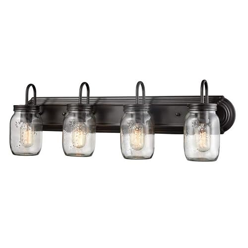 DIRYZON EUL Vintage Clear Glass Jar Wall Sconces 4-Light Bathroom Vanity Lighting Fixture Oil Rubbed Bronze