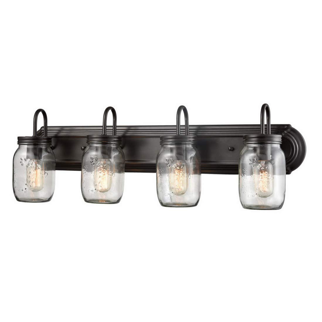 DIRYZON EUL Vintage Clear Glass Jar Wall Sconces 4-Light Bathroom Vanity Lighting Fixture Oil Rubbed Bronze